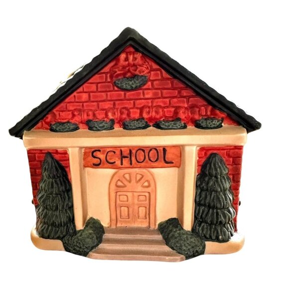VTG Gift Collection Hand Painted Porcelain School Tea Light House New Christmas - Picture 1 of 12